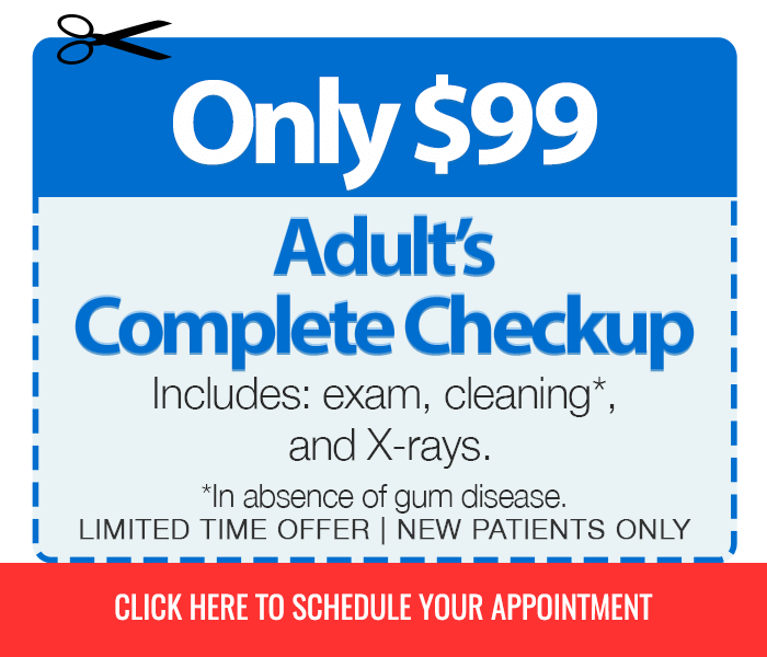 Adult's Complete Checkup for $99 Includes exam, cleaning (in absence of gum disease), and X-rays (Limited Time, New Patients Only)